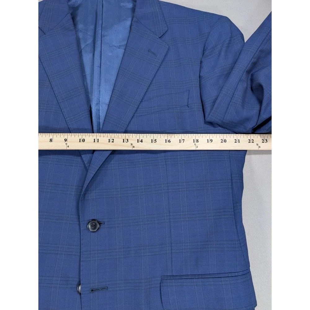 JoS A Bank Reserve Suit Mens 44R Blue Windowpane Glen Plaid Wool Italian Fabric